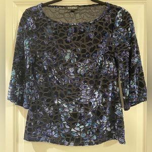 Roz & Ali Irredescent Velvet Flocked Shirt on Black see through netting